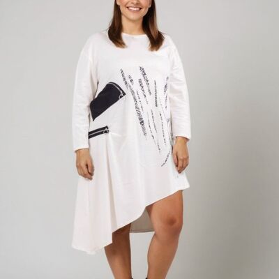 Vestido túnica blanco asimétrico de talla grande (T38964)