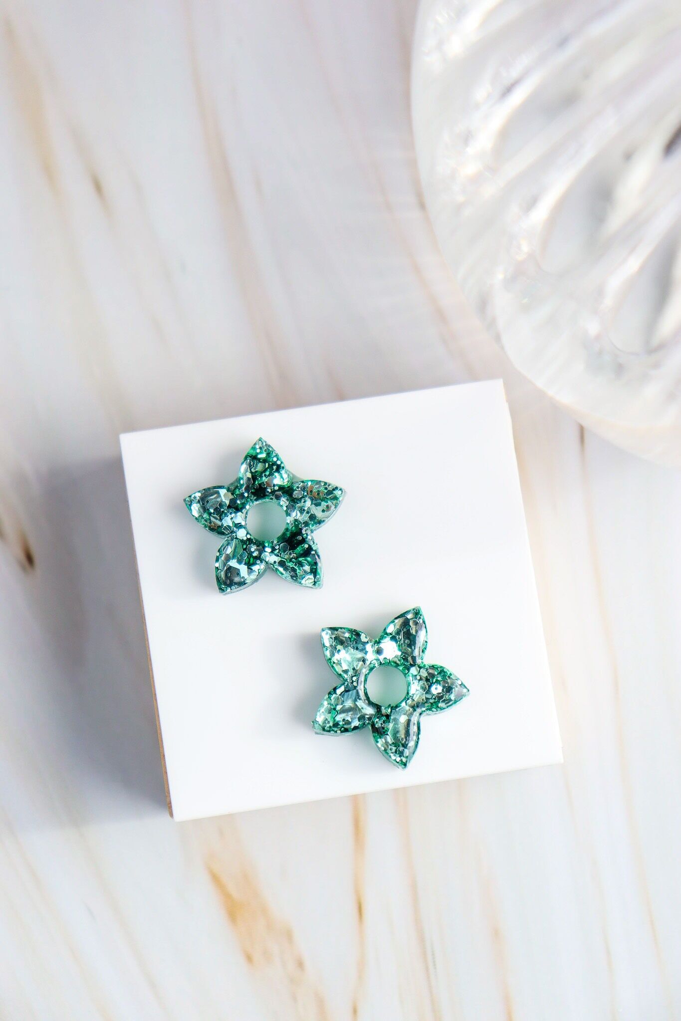 Naia Holographic Moss Green Sequin Hoop Earrings