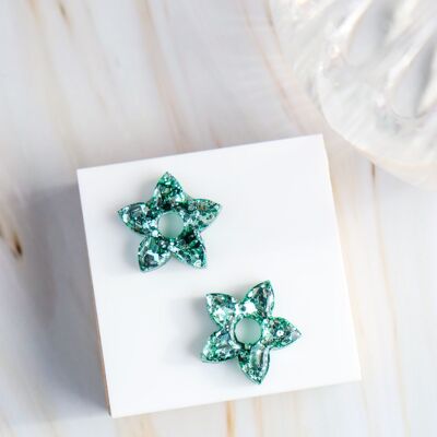 Naia Holographic Moss Green Sequin Hoop Earrings