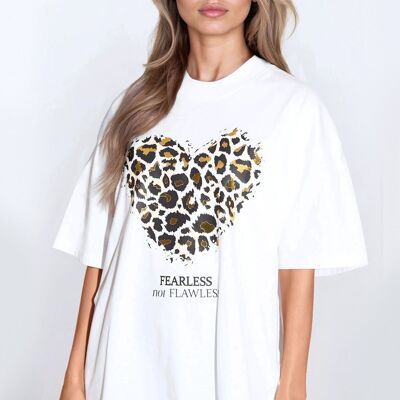 T-shirt oversize cœur léopard blanc