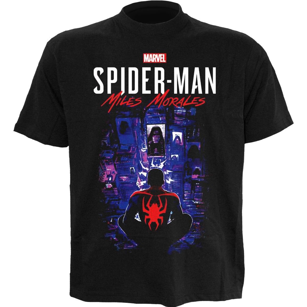 MARVEL SPIDER-MAN MILES MORALES VIDEOGAME - CITY OVERWATCH - T-shirt con stampa frontale Nera