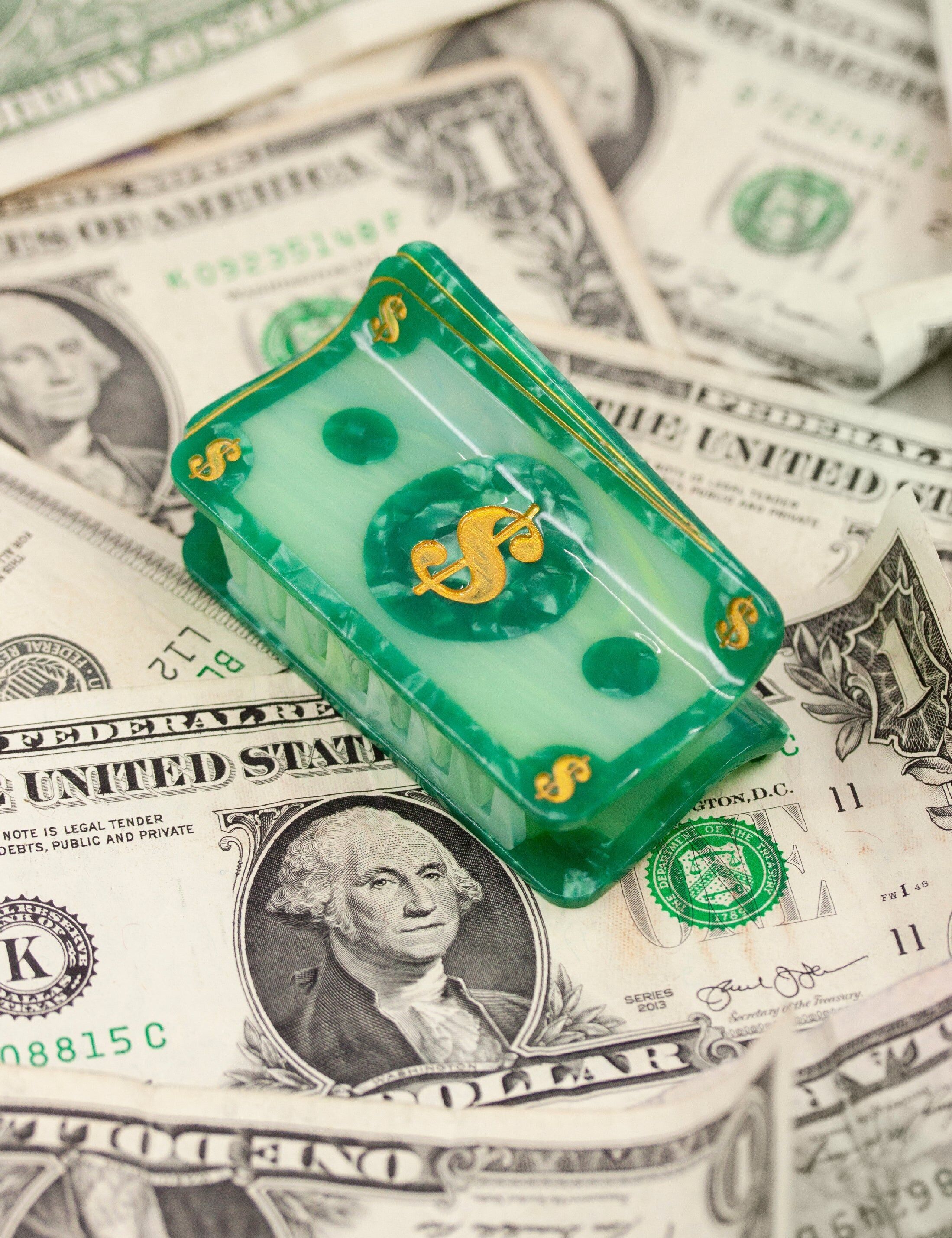 Fermaglio per capelli "Dollar" | Divertente accessorio kawaii, originale fermaglio con motivo a mazzette di banconote da $ per uomo e donna