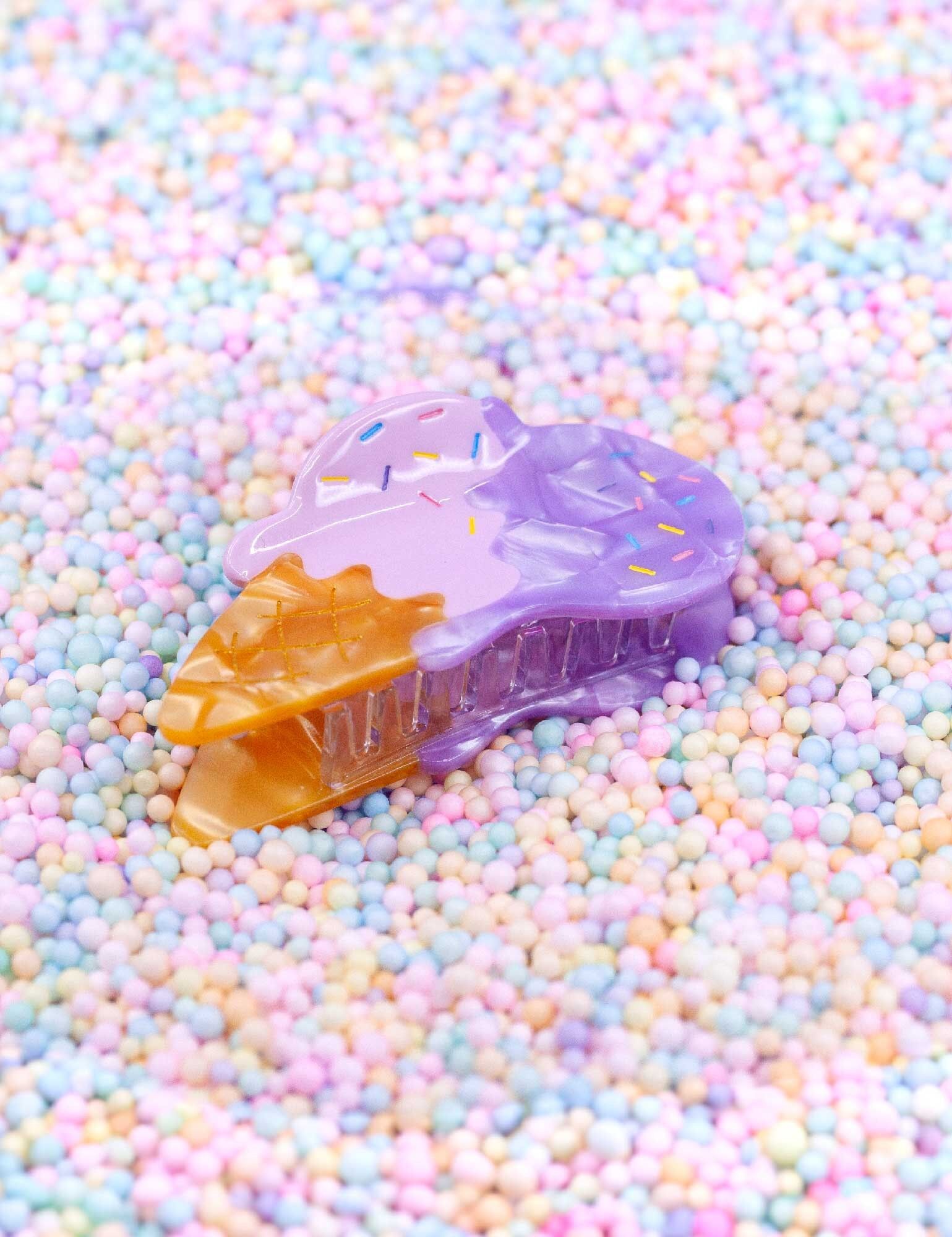 Fermaglio per capelli "Gelato" taglia M | Accessorio gourmet kawaii, prodotto originale, regalo boutique, colori viola e rosa