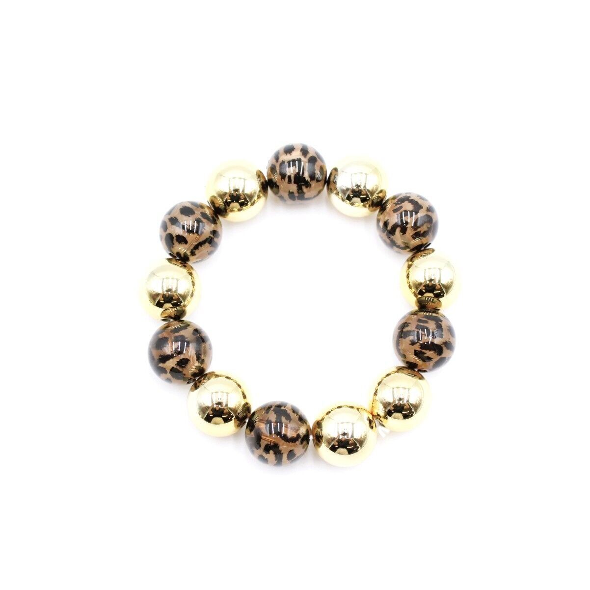 Bracelet doré avec boules léopard