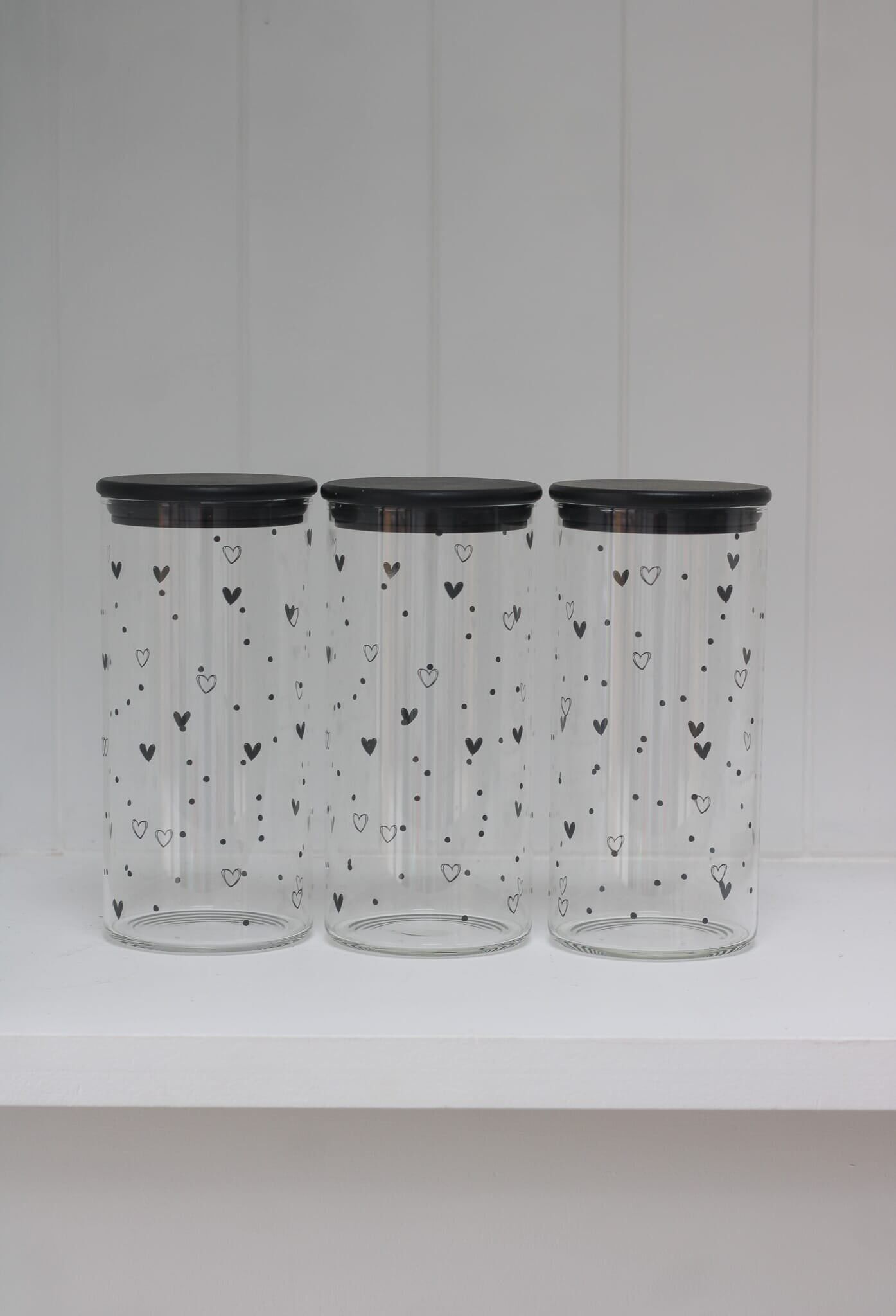 Lot de 3 bocaux en bambou - Hearts&Dots Couvercle noir 1400 ml