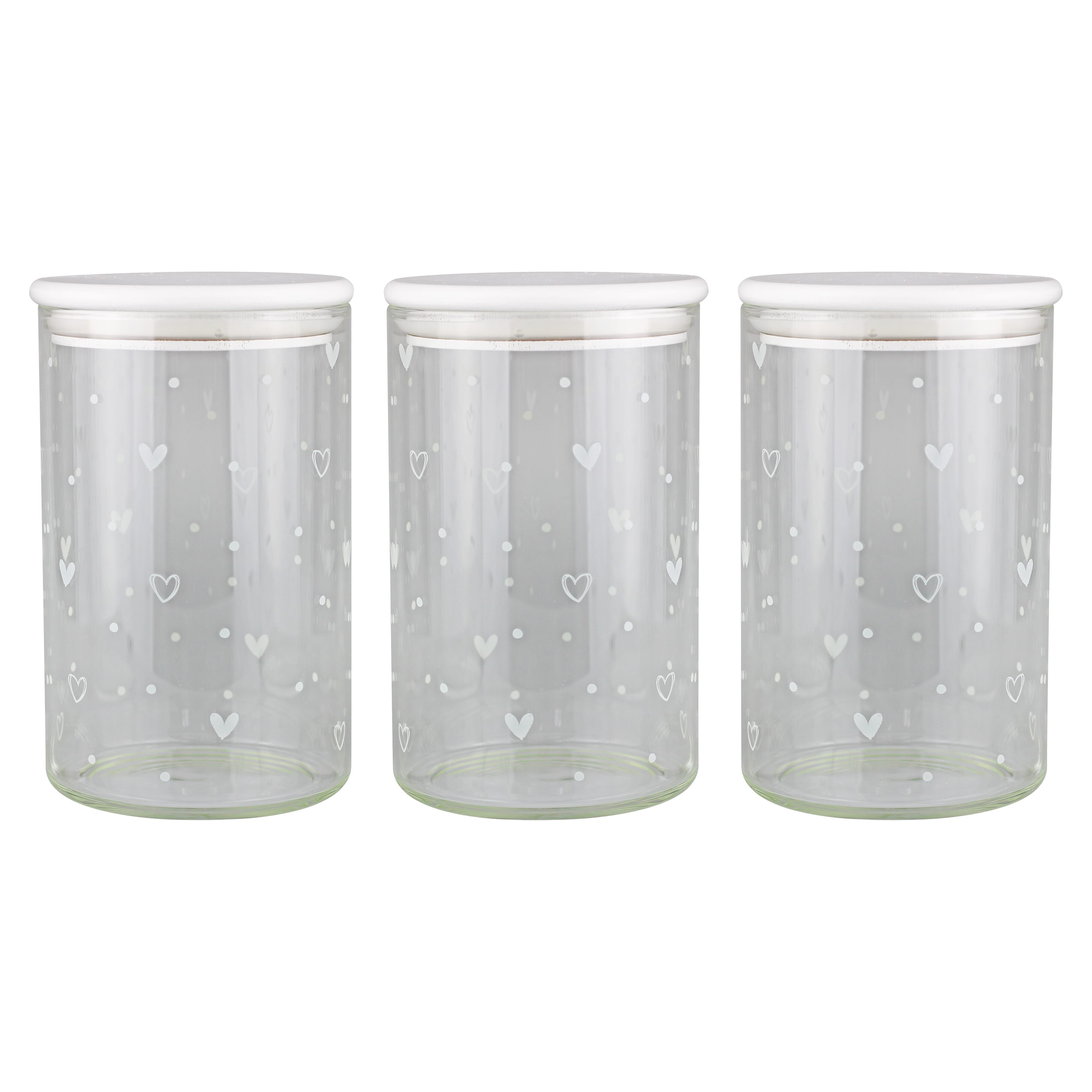 Lot de 3 bocaux de conservation en bambou - Hearts&Dots Couvercle blanc 1000 ml