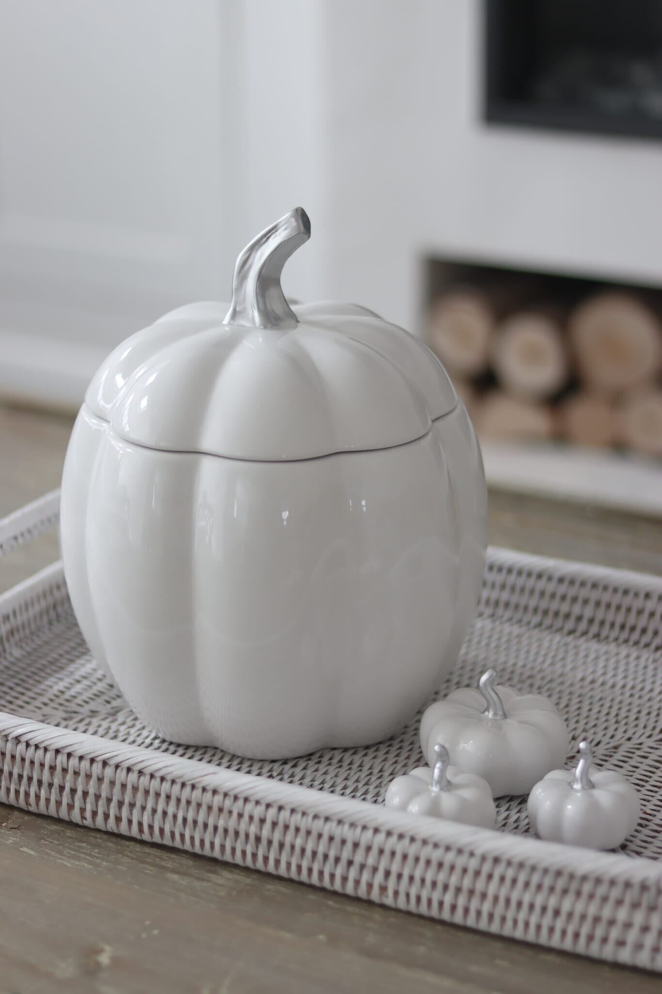 White Ceramic Pumpkin Jar - Large