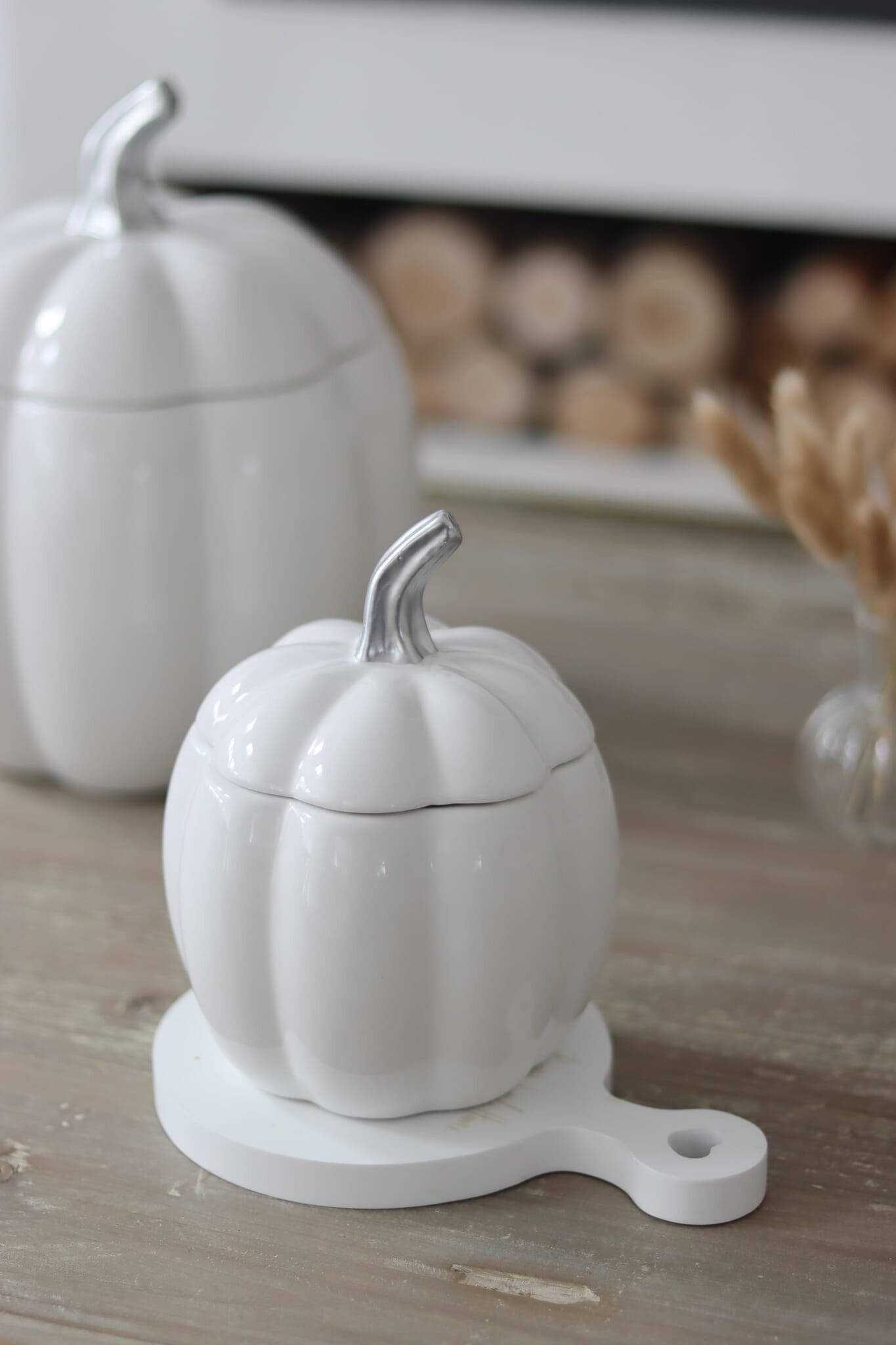White Ceramic Pumpkin Jar - Small