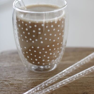 Lot de 4 pailles en verre - Blanc/Polka