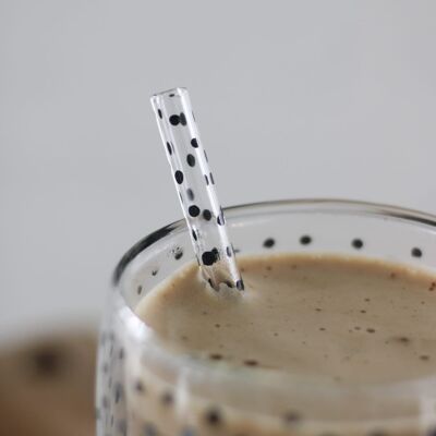 Lot de 4 pailles en verre - Noir/à pois