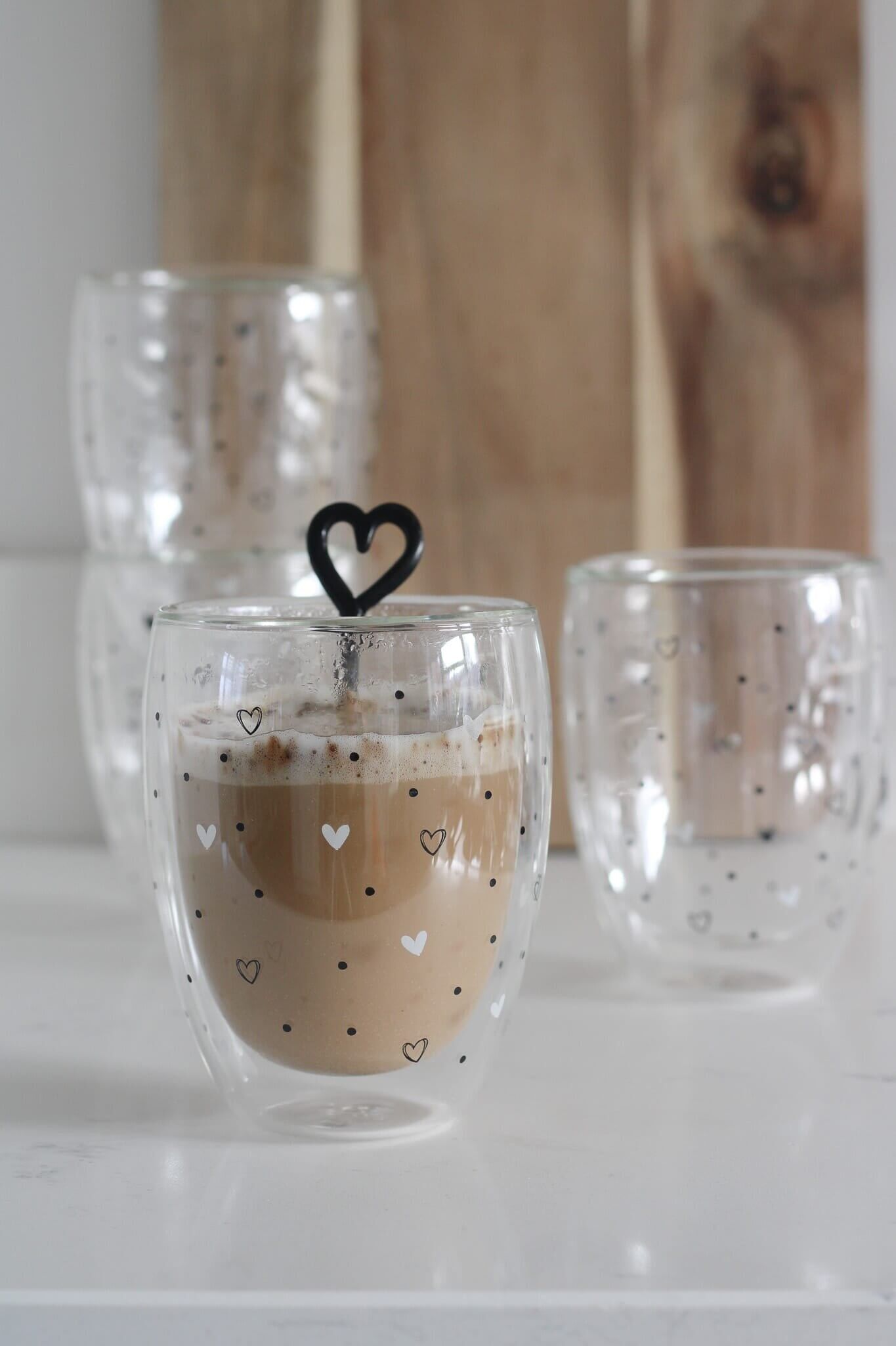 Lot de 4 verres à double paroi Hearts & Dots - Mélange noir/blanc