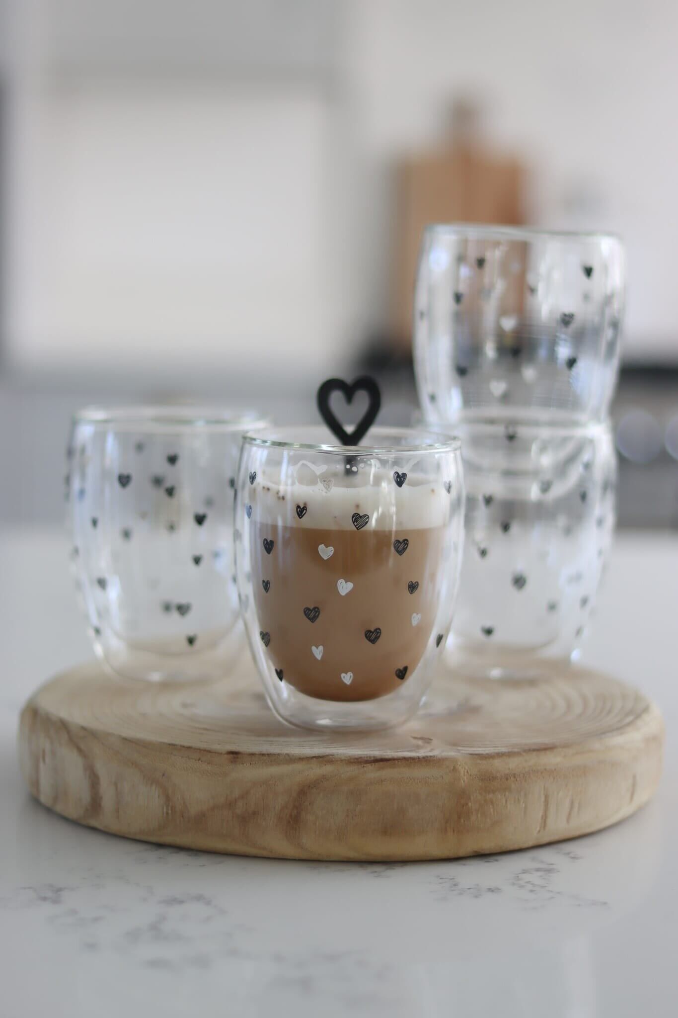 Lot de 4 verres à double paroi MulitHearts - Mélange noir/blanc
