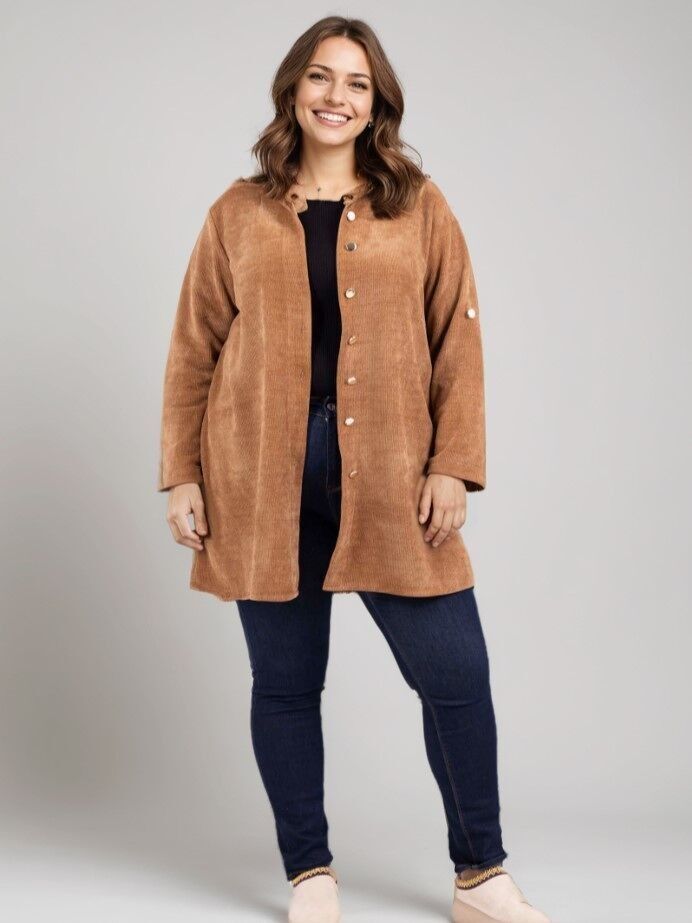 Langes Hemd in Übergröße aus Kamelcord (T20688)