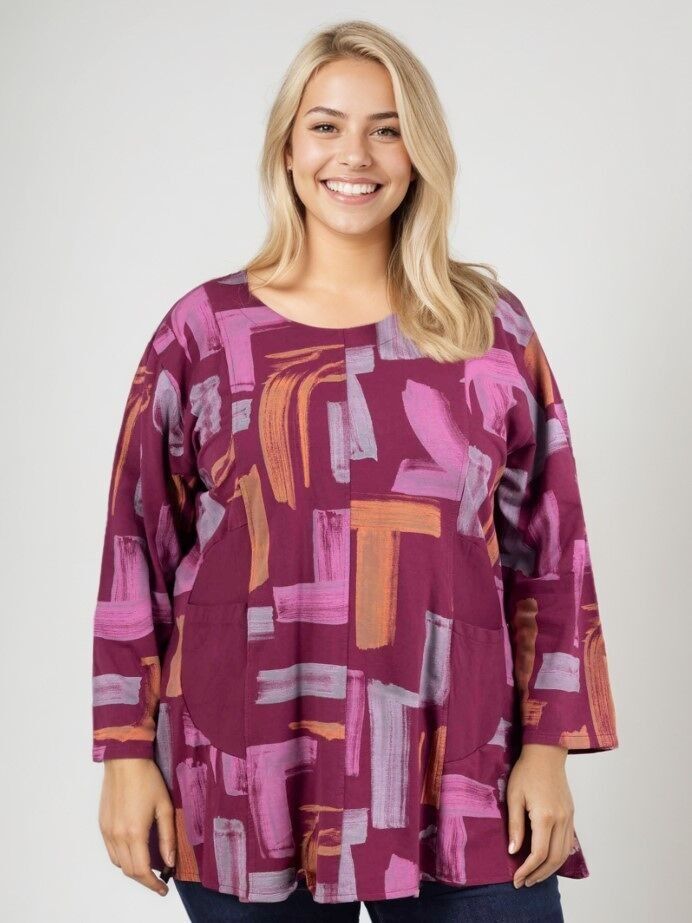 Tunique grande taille imprimé rose (T90673)