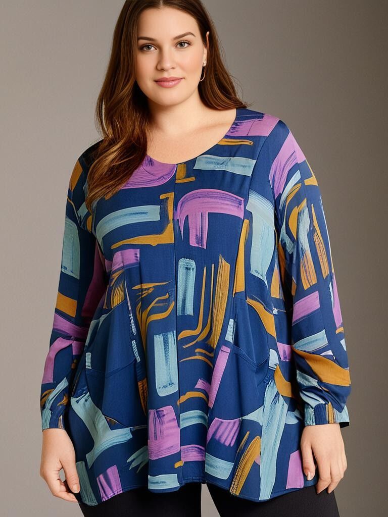 Tunique grande taille imprimé bleu (T90673)