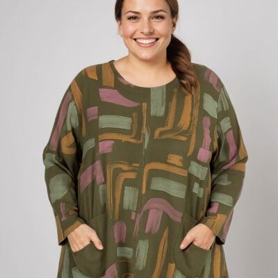Tunique grande taille imprimé kaki (T90673)