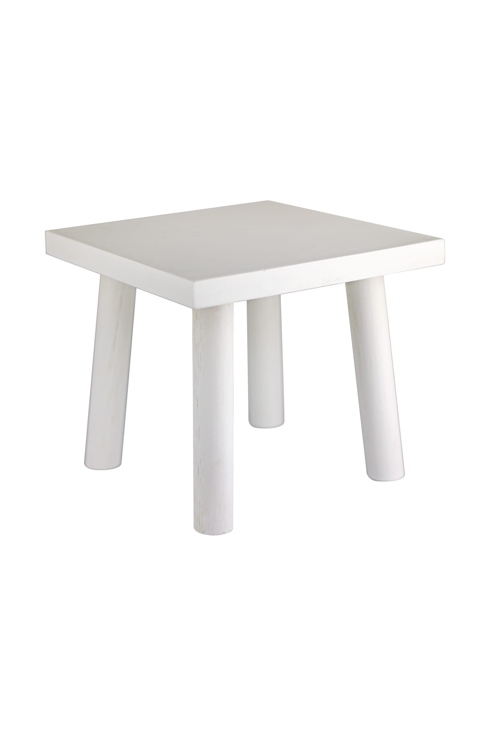 Square Wooden Stool - Round Legs/White