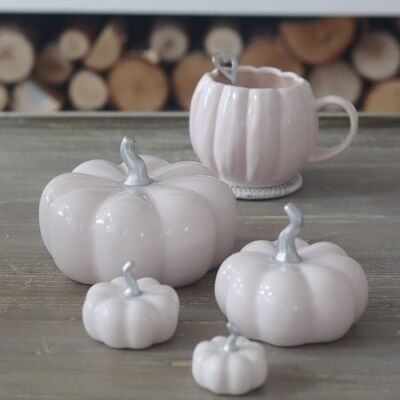 Famille de citrouilles en céramique - Rose clair/argent