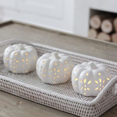 Juego de 3 calabazas LED de cerámica medianas