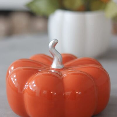 Citrouille en céramique orange automnale - Grande
