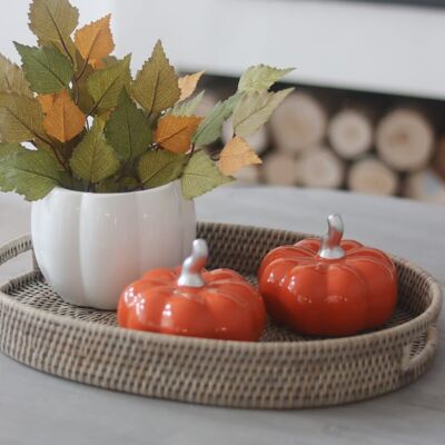 Calabaza de cerámica naranja otoñal - Mediana 2 piezas