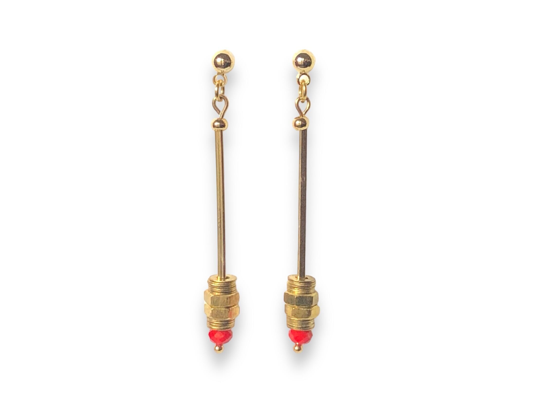 Boucles d'oreilles tube écrous rouge Oh la la !