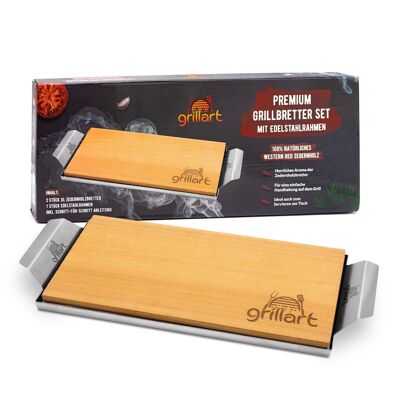 Taglieri per grigliate in legno di cedro – realizzati in legno di cedro rosso occidentale naturale al 100% – set da 2 con telaio in acciaio inossidabile