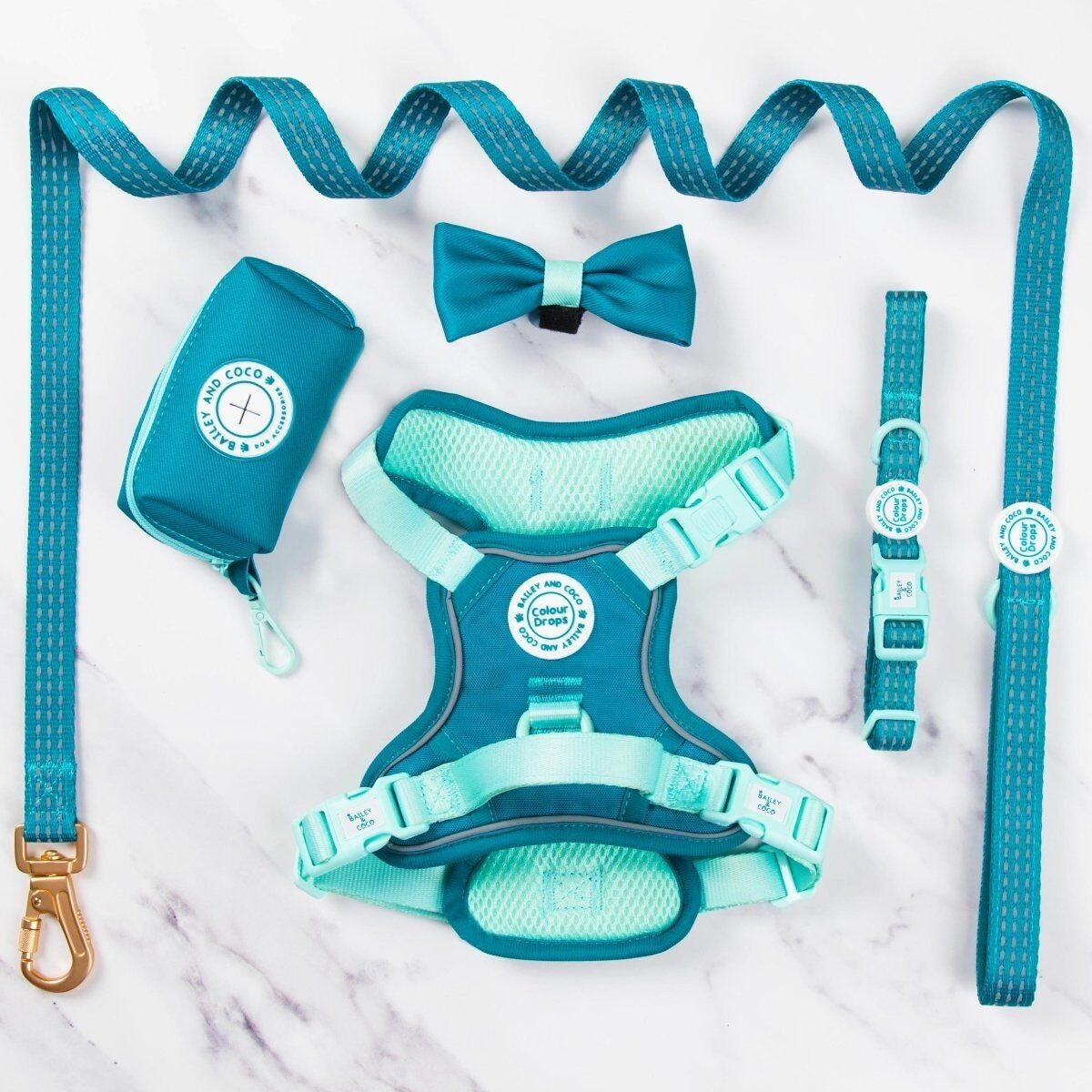 Trail & Glow® Dog Harness Bundle Set - COLOUR DROPS® - Ice Teal