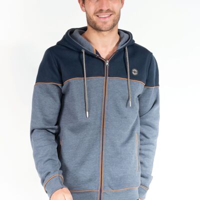 8195 Sudadera con capucha de dos materiales y detalles en alcántara