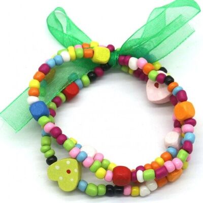 S-F3.3 B622-006 Kids Bracelet Set Wood 3pcs - Mixed Colors