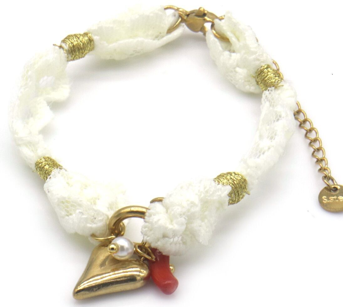 C-C9.3 B2524-002 S.Bracciale in acciaio con pizzo - Cuore 16-21cm