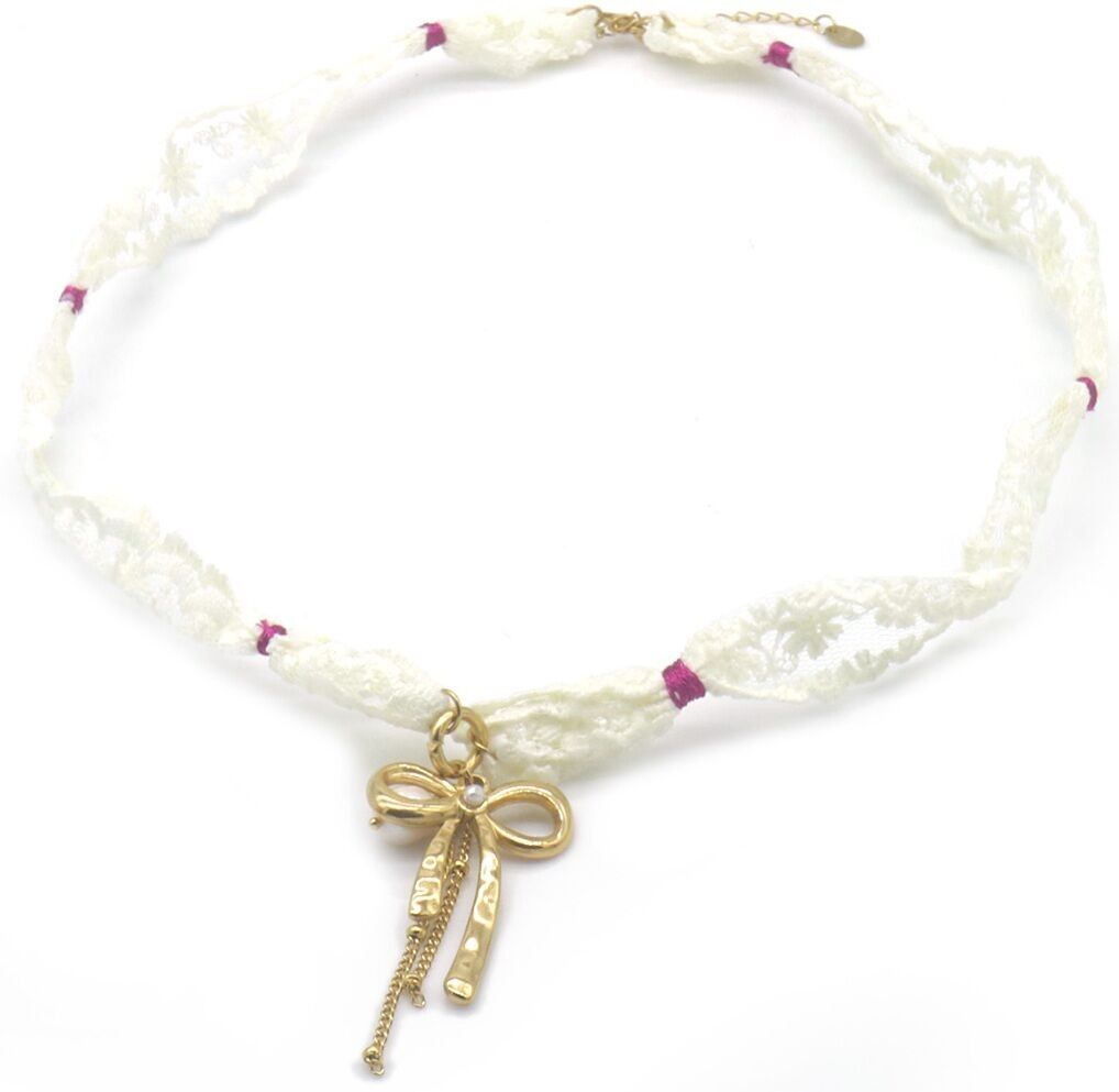 C-A25.2 N2524-007 S.Collana in tessuto d'acciaio con fiocco 50-55 cm