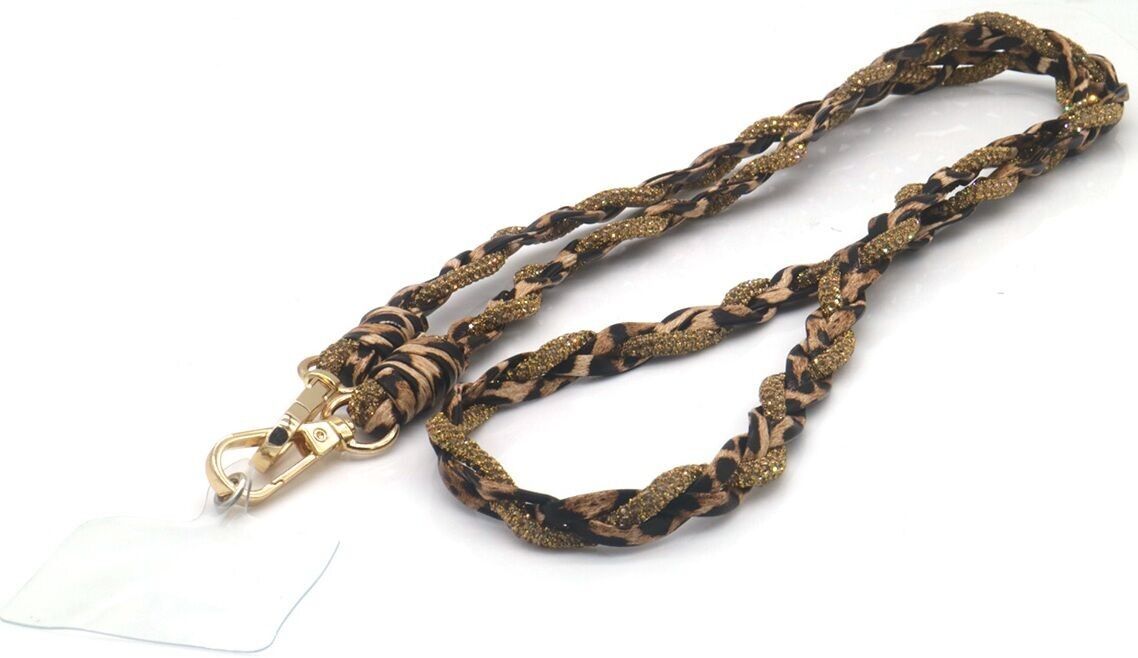 F-A11.1 KEY1027-004 Cavo telefonico lungo in tessuto leopardato - Glitter 120 cm