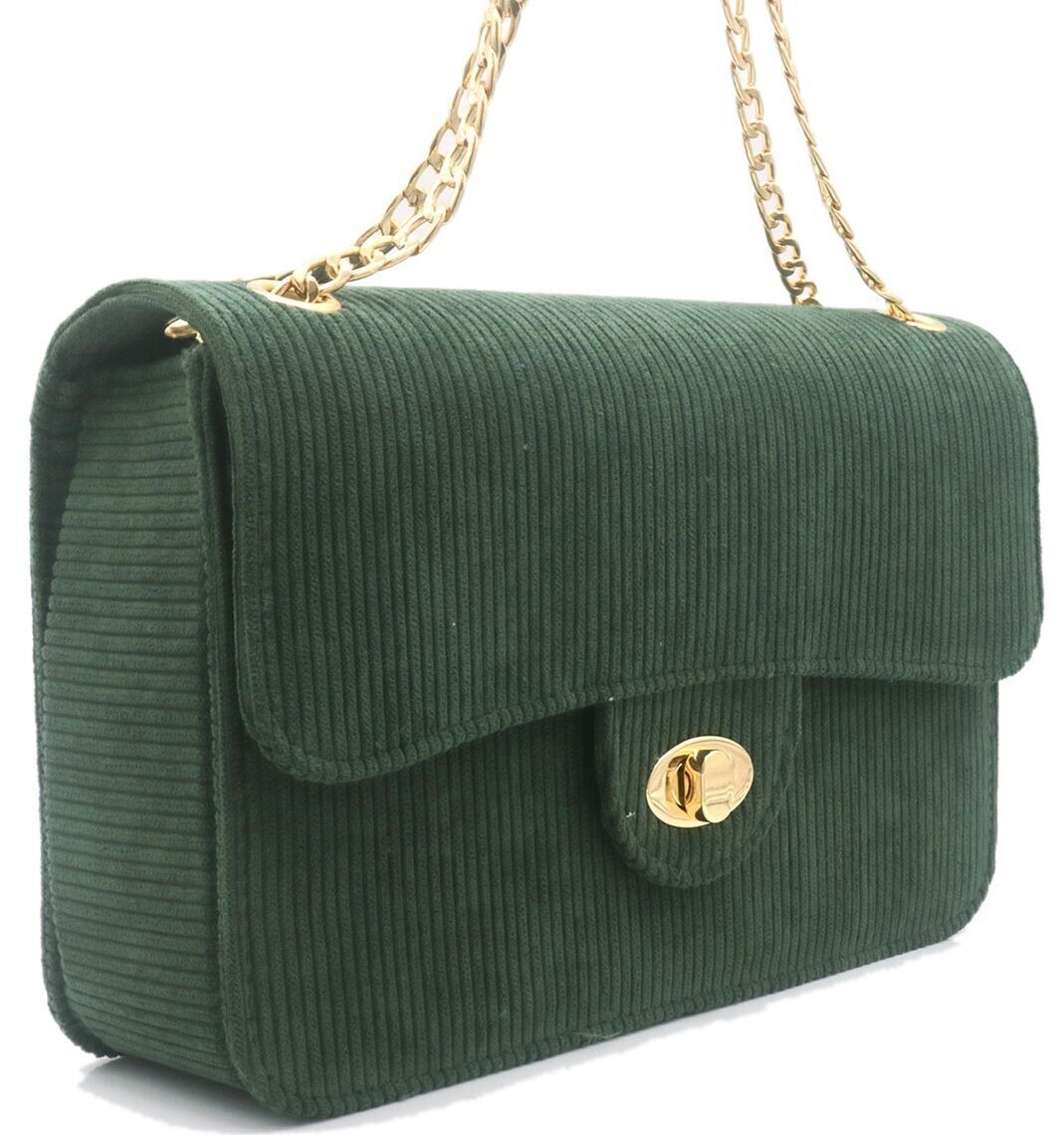 R-J4.2 BAG1020-003-4 Bolsa de PU con tejido acanalado 27x17x7.5 cm verde