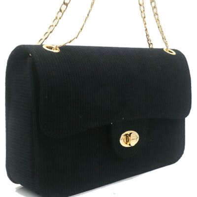 R-P4.2 BAG1020-003-2 Borsa in PU con tessuto a coste 27x17x7.5 cm Nero