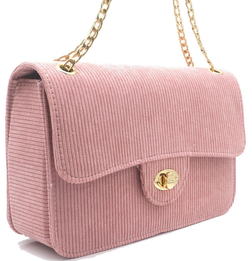 R-D7.2 BAG1020-003-5 Bolsa de PU con tejido acanalado 27x17x7.5 cm rosa