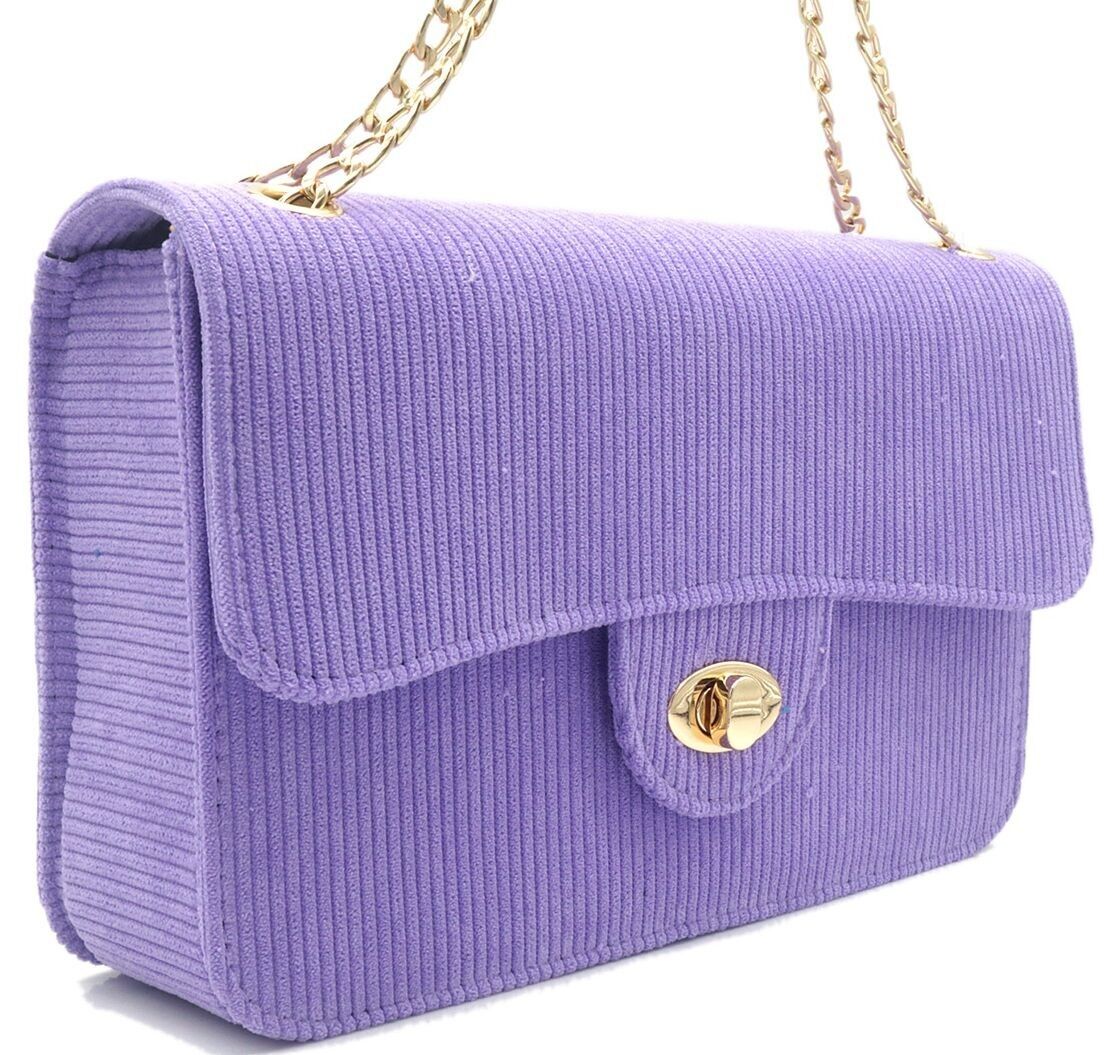 R-K4.1 BAG1020-003-1 Bolsa de PU con tejido acanalado 27x17x7.5 cm morado