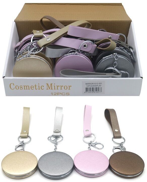 R-F2.1 MIRROR1012-001 Espejo cosmético de 7 cm con correa de PU - 12 piezas