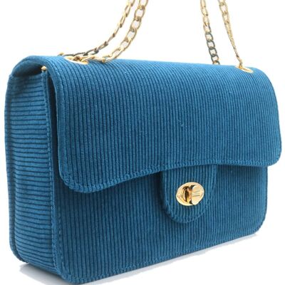 R-D8.2 BAG1020-003-6 Sac en PU avec tissu côtelé 27x17x7.5 cm bleu