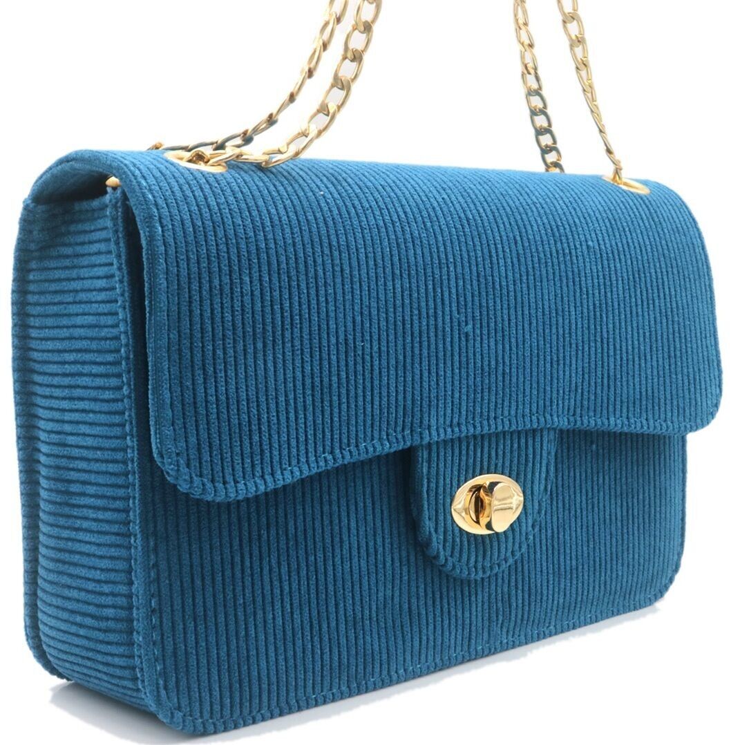 R-D8.2 BAG1020-003-6 Bolsa de PU con tejido acanalado 27x17x7.5 cm Azul