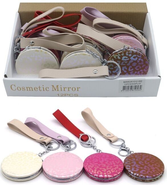 R-D6.1 MIRROR1012-002 Espejo cosmético de 7 cm con correa de PU - 12 piezas