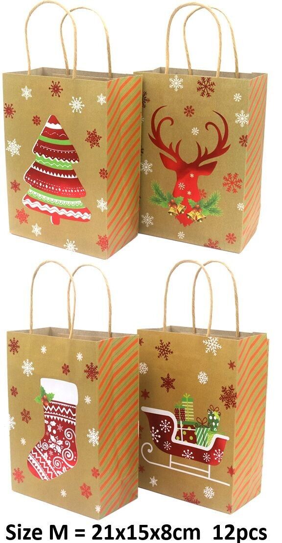 R-C8.2 PK1009-001M Papier-Geschenktüte Weihnachten 21x15x8cm - Gemischte Designs - 12 Stück