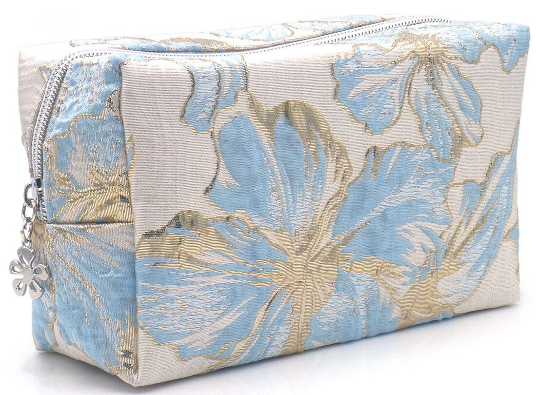 Q-K6.1 BAG1015-001-2 Kosmetiktasche Blumen 18x11x7cm Blau