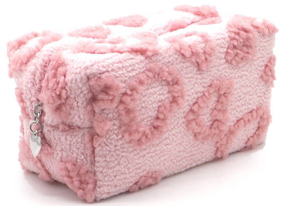 R-J6.2 BAG1015-003-3 Make Up Bag Fluffy Hearts 18x11x7cm Pink