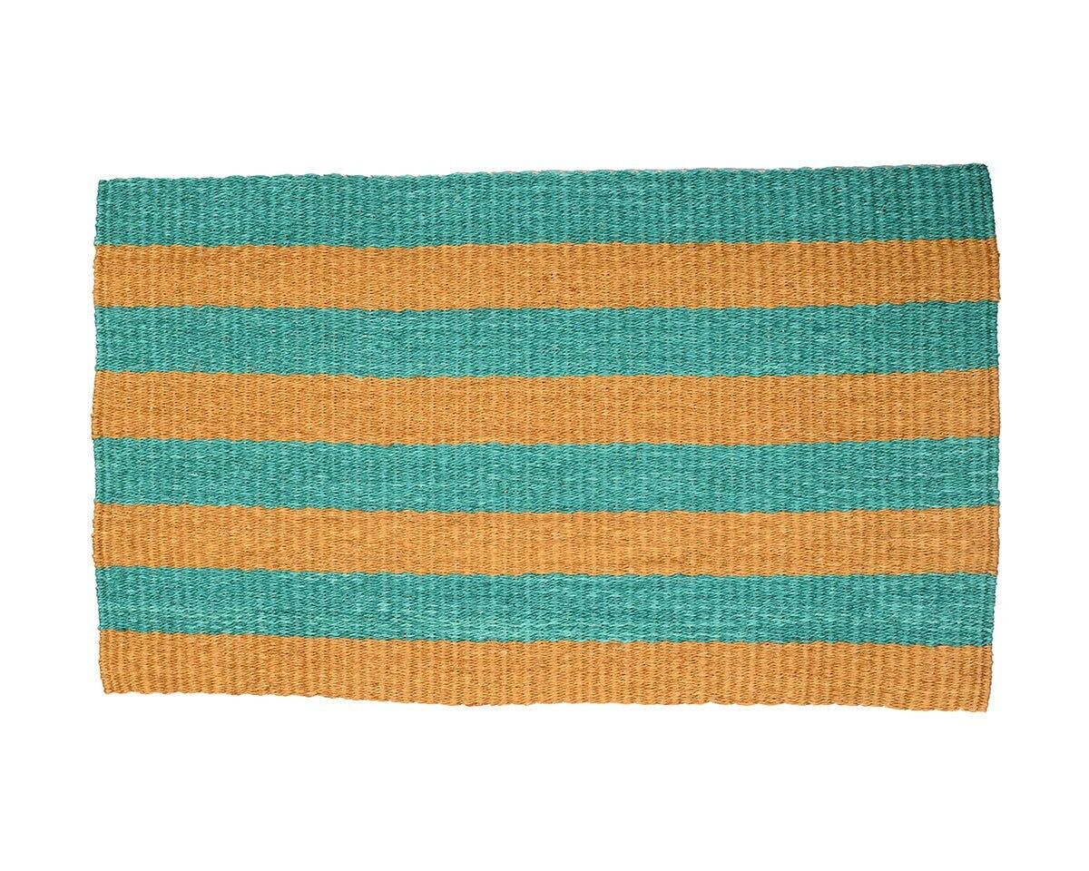 MIALE: Zerbino In Sisal Intrecciato Turchese & Oro