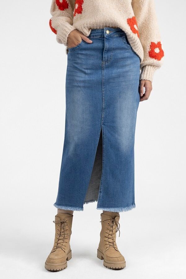 Jupe en jean à franges