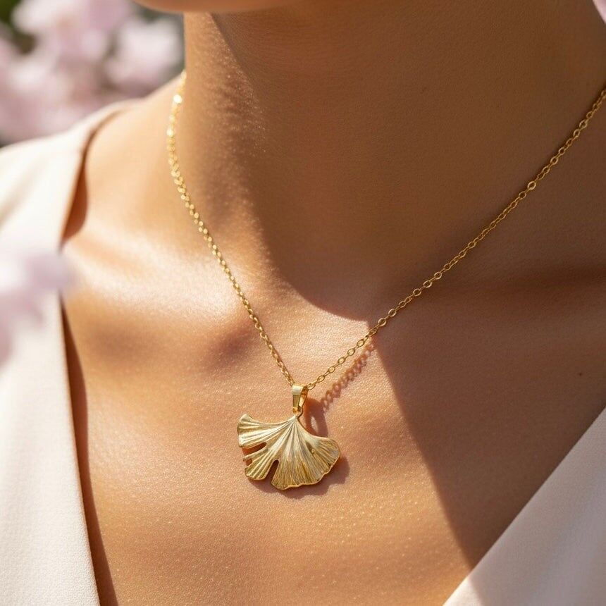 Ginkgo - collana bañada en oro de 18k