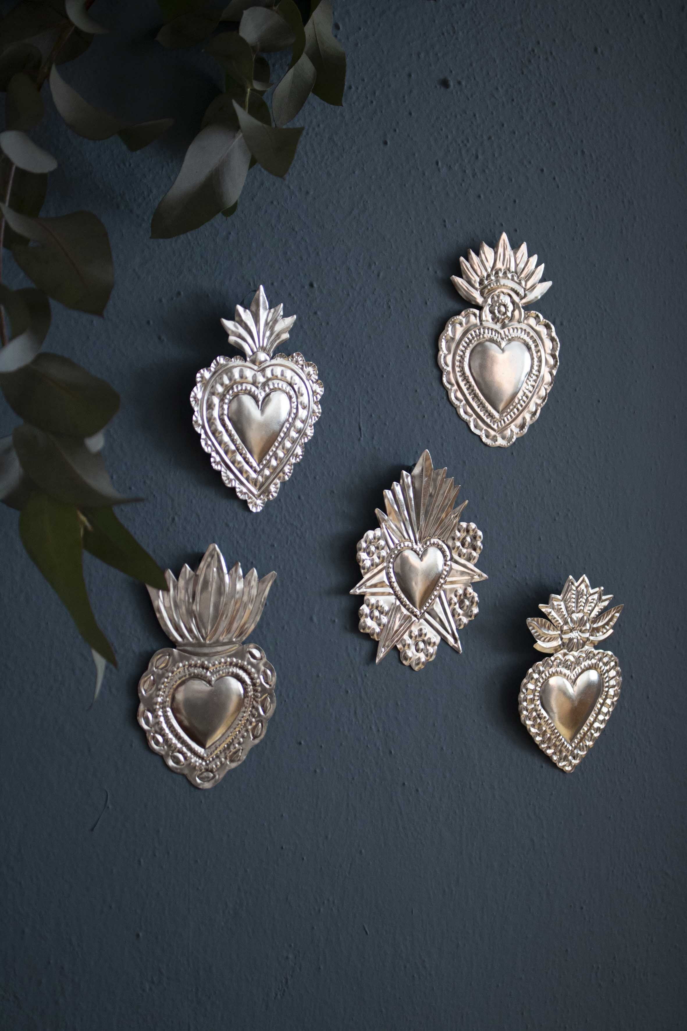 Cuori sacri messicani in argento - ex voto milagros