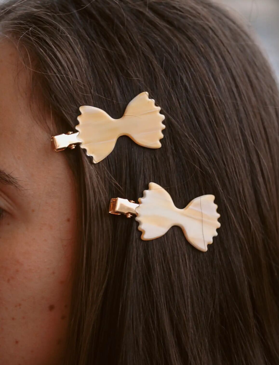 Set de 2 barrettes à cheveux pâtes farfalle | pinces maquillage cheveux | accessoires cheveux mignons | idée cadeau beauté kawaii