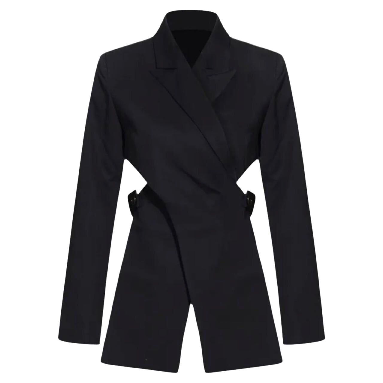 Überarbeiteter schwarzer Blazer mit Wickeldetail und ausgeschnittenem Rücken